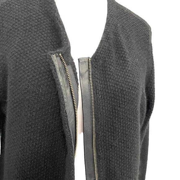 EILEEN FISHER Yak Merino Wool Leather Trim Cardigan Sweater Black Medium Petite - Picture 3 of 8